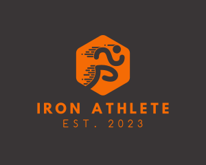 Running Athlete Hexagon logo design