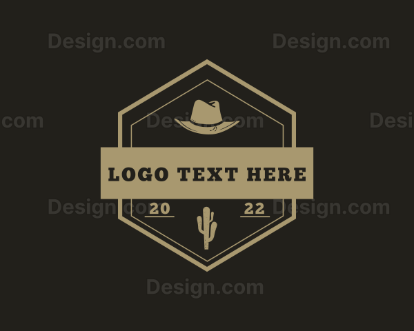 Hexagon Cowboy Hat Cactus Logo