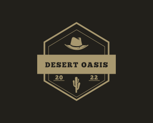 Hexagon Cowboy Hat Cactus logo design