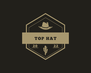 Hexagon Cowboy Hat Cactus logo design