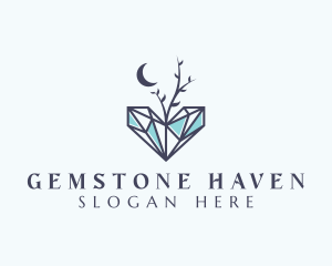 Moon Heart Gemstone logo design