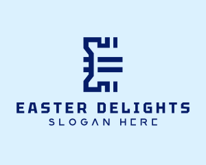 Blue Digital Letter E logo design