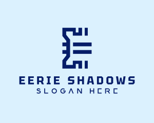 Blue Digital Letter E logo design