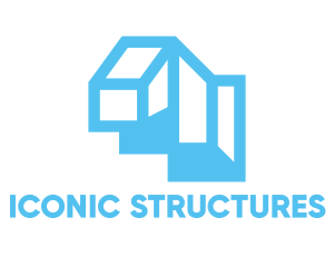 Cyan Blue Geometric Structure logo design