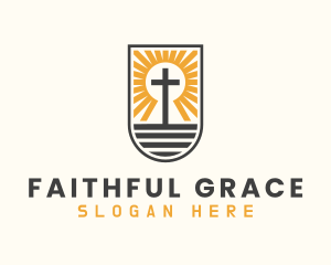 Sun Cross Shield Faith logo design