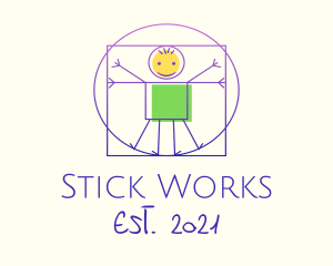 Vitruvian Man Stick Figure logo design