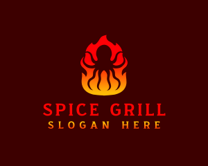 Octopus Flame BBQ logo design