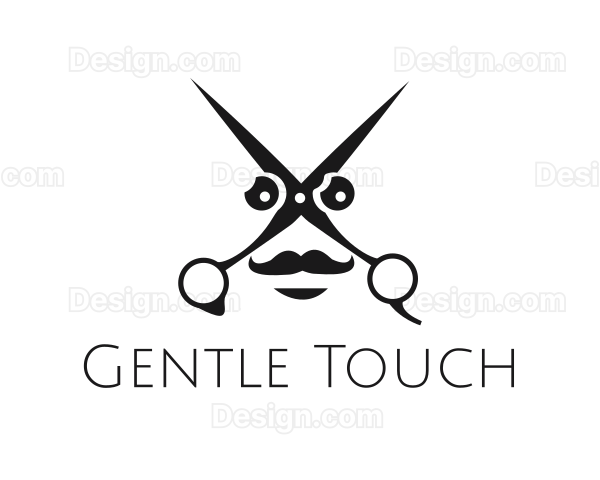 Scissors Mustache Face Logo