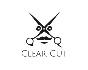 Scissors Mustache Face logo design