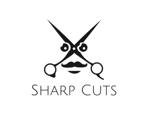 Scissors Mustache Face logo