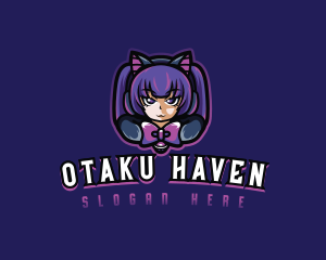 Cat Cosplay Gamer Anime logo design