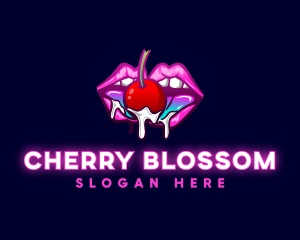 Cherry French Kiss Lips logo design