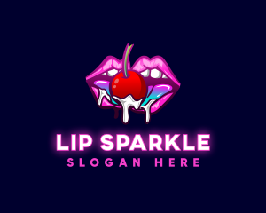 Cherry French Kiss Lips logo design