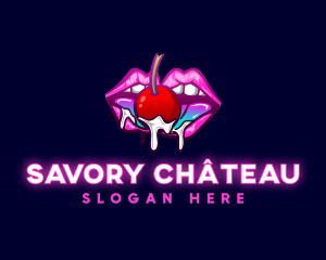 Cherry French Kiss Lips logo design