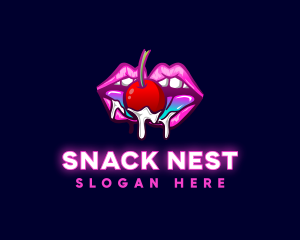 Cherry French Kiss Lips logo design