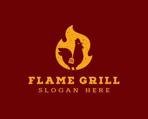 Smoked Chicken Flame BBQ Grill logo design