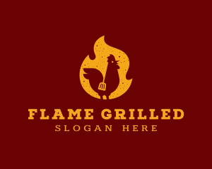 Smoked Chicken Flame BBQ Grill logo design