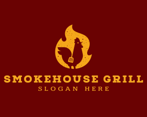 Smoked Chicken Flame BBQ Grill logo design