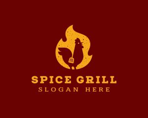 Smoked Chicken Flame BBQ Grill logo design