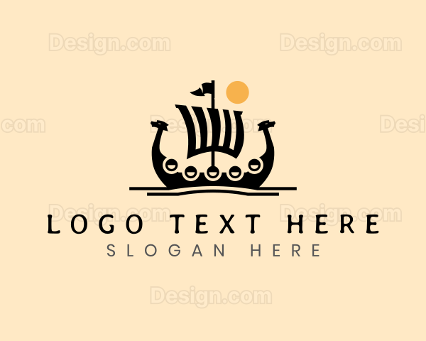 Viking Ship Sailing Logo