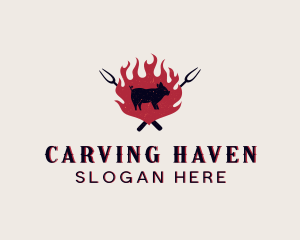 Carving Fork Pig logo design