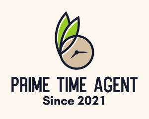 Clock Leaf Organic Time logo design