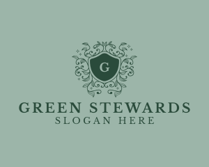 Floral Plant Organic Shield  logo design