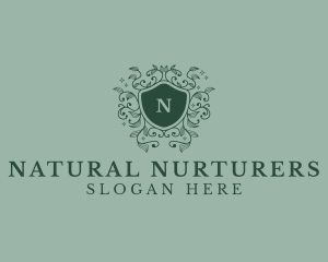 Floral Plant Organic Shield  logo design