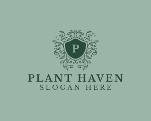 Floral Plant Organic Shield  logo design