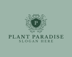 Floral Plant Organic Shield  logo design