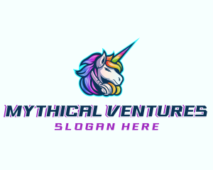 Unicorn Rainbow Headset logo design