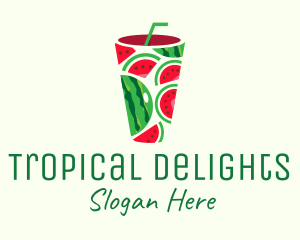 Watermelon Tropical Drink logo design