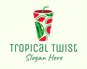 Watermelon Tropical Drink logo design