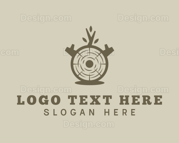 Wood Log Carpentry Logo