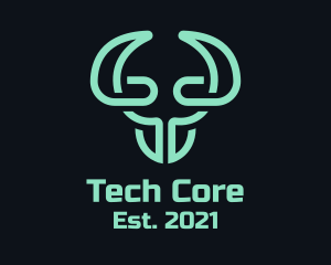 Green Bull Head Tech logo design