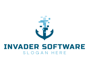 Pixel Ship Anchor logo design