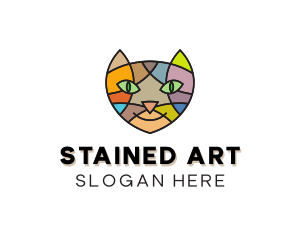 Stained Glass Kitty Cat  logo design