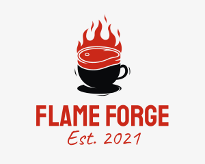 Flaming Steak Coffee Cup logo design