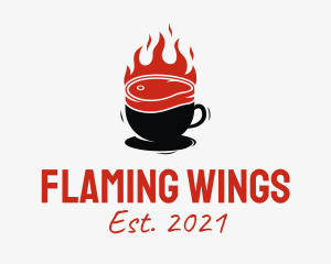 Flaming Steak Coffee Cup logo design