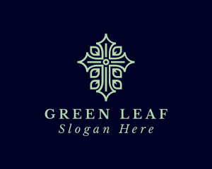 Green Leaf Crucifix logo design