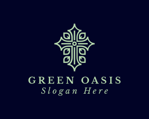 Green Leaf Crucifix logo design