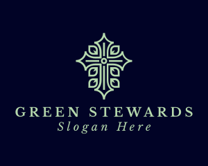 Green Leaf Crucifix logo design