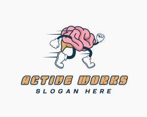 Running Brain Cartoon logo design