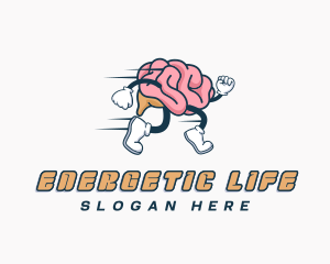 Running Brain Cartoon logo design