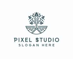 Pixel Tree Garden logo design