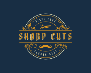 Barber Scissors Moustache logo design