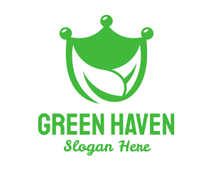 Green Crown Shield Leaf logo design