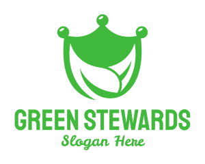 Green Crown Shield Leaf logo design