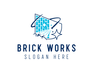 Brick Wall Pressure Washer Cleaning logo design