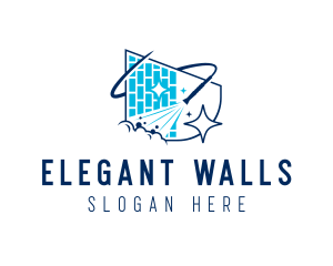 Brick Wall Pressure Washer Cleaning logo design